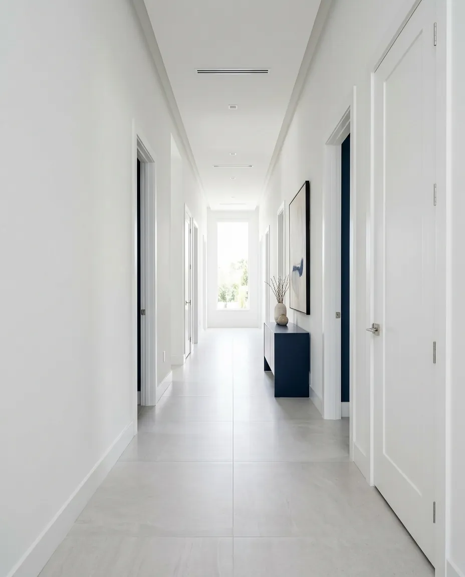 Smooth finished drywall walls in a bright modern hallway